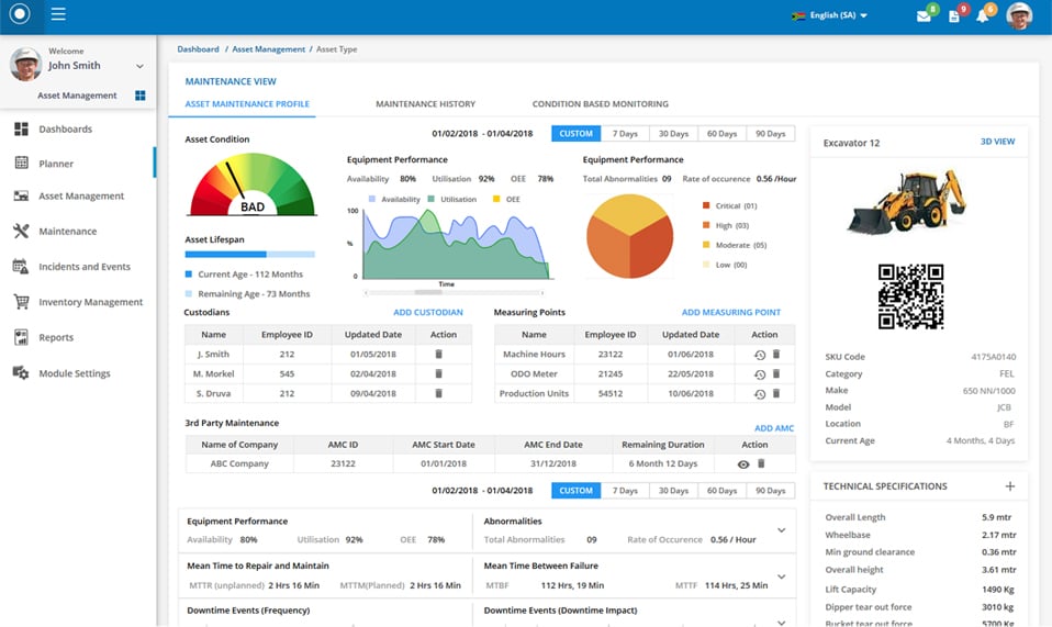 Full diagnostic maintenance history for each asset down to the component level.