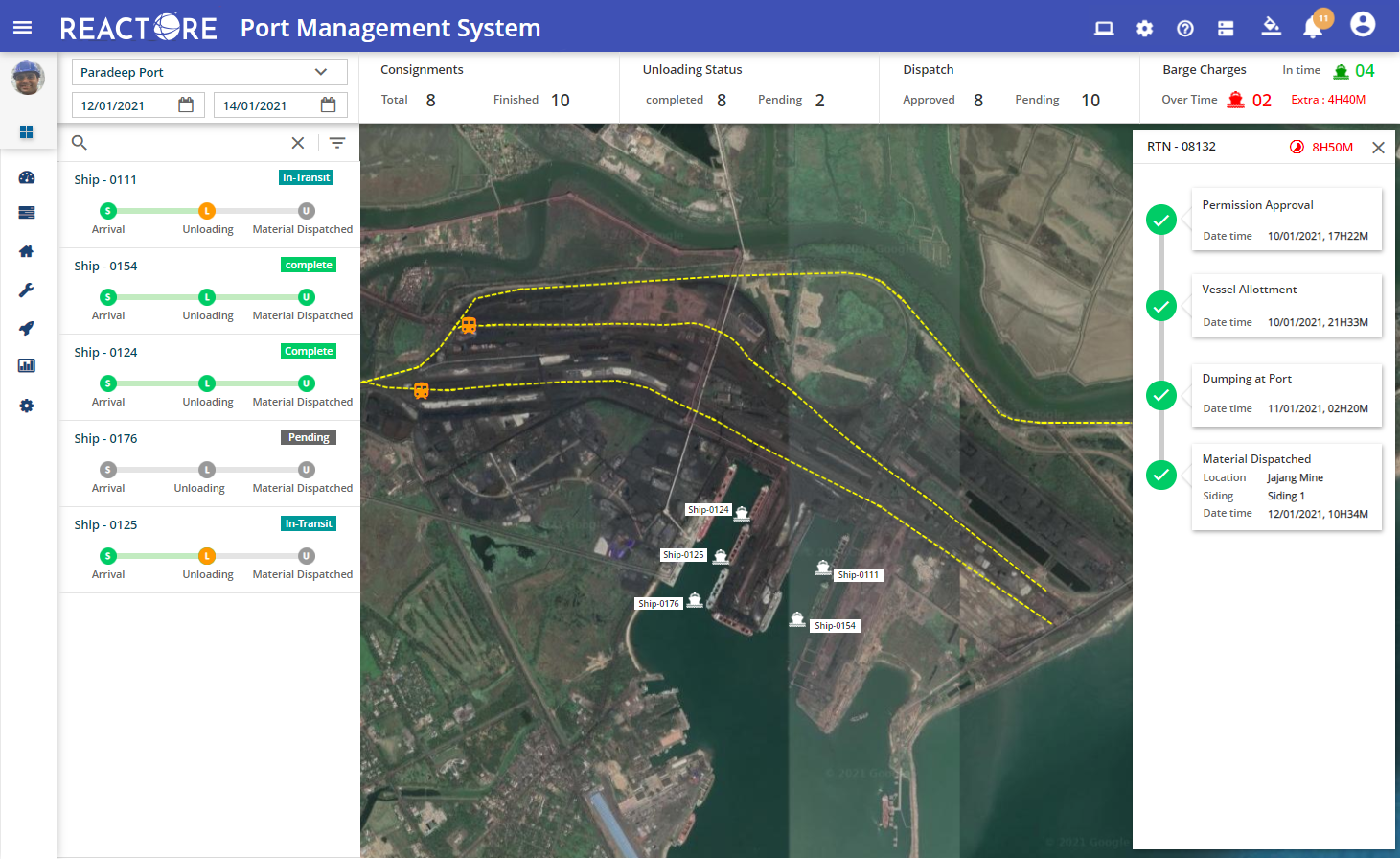 Manage the freight coming through sea with the ability to track the loading and unloading status, drayage and much more at different ports.