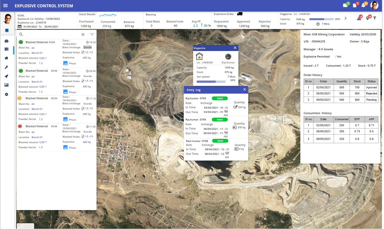 Multi-functional dashboard helps track explosive consumption with real-time and historic data.